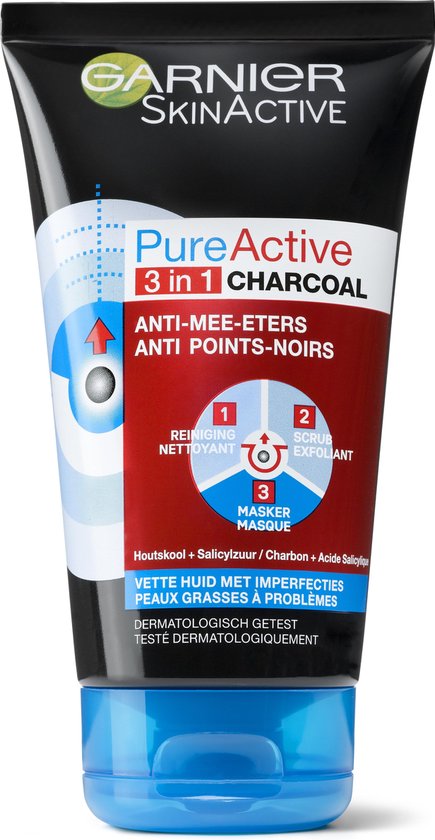 Garnier SkinActive Pure Active Charcoal 3in1 Gezichtsreiniging - 150 ml - Vette tot Probleem Huid
