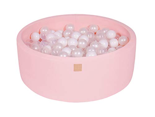 MEOWBABY Ballenbak 90X30cm/200 Ballen ∅ 7Cm Ballenbak Baby-Speelzwembad Met Ballen Ronde Ballenbad Gemaakt In EU Lichtroze: Wit/Transparant/Witte Parel