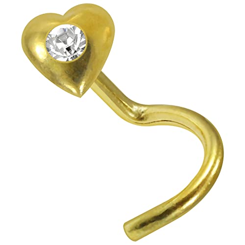 AZARIO LONDON 14K Effen Geel Goud Helder Kristal Kristal Hart Top 20 Gauge Nostril Neus Schroef Piercing Sieraden