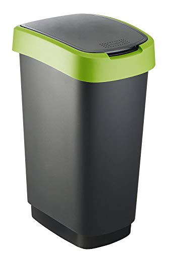 Rotho, Twist, Afvalbak 50l met deksel, Kunststof (PP) BPA-vrij, zwart/groen, 50l (40,1 x 29,8 x 60,2 cm)