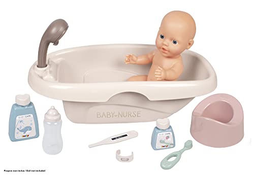Smoby 220366 - Baby Nurse poppenbad - poppenbad met babyfles en veel accessoires, poppenaccessoires voor poppen tot 42 cm, voor kinderen vanaf 3 jaar,Meerkleurig