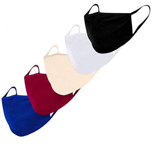 KUNSTIFY 5 stuks kleurrijke mondkapjes wasbaar in trendy kleuren zwart wit rood blauw beige, mondmasker stoffen masker mondbescherming geïmproviseerde maskers katoen face mask voor het strijken