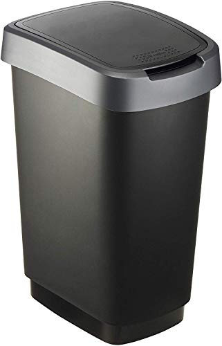 Rotho, Twist, Afvalbak 25l met deksel, Kunststof (PP) BPA-vrij, zwart/zilver, 25l (33,3 x 25,2 x 47,6 cm)