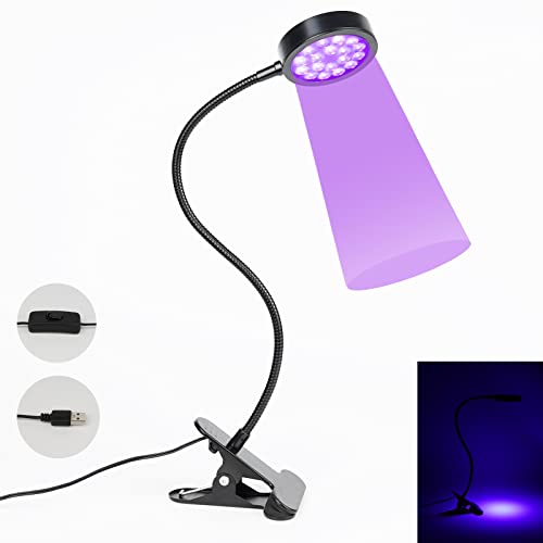 UV zwart licht uithardingslamp - zwanenhals UV-licht voor harsuitharding, USB 1.5m 5W zwarte lichten met klem, golflengte 395nm, buigbaar blacklight met clip perfect voor nagellak, UV-lijmuitharding
