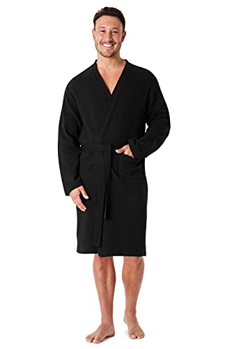 CityComfort herenbadjassen, katoenen kamerjas, wafel gewaad M-3XL, Zwart, L