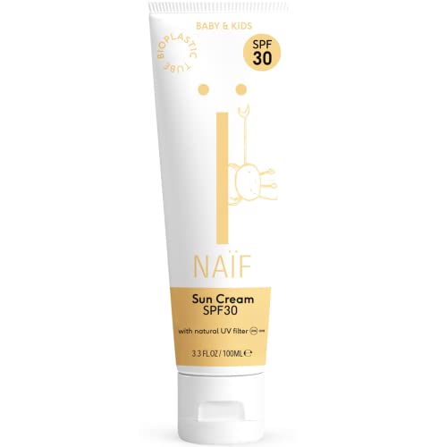 Naïf, Zonnebrand Crème voor Baby & Kids SPF30, Zonnebrandcrème met minerale filter van zinkoxide, Oceaanvriendelijk, Waterbestendig, Geen minerale oliën, parabenen en siliconen, 100% Vegan, 100ML