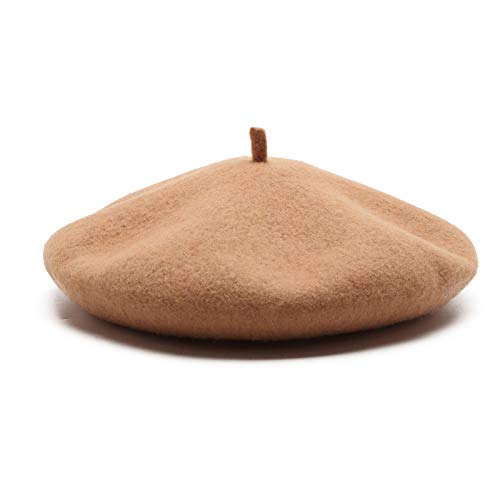Kono Vrouwen Baret Franse Stijl Beanie Cap Effen Kleur Winter Warm Wolmix Hoed, kaki, one size