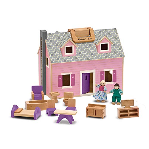 Melissa & Doug Poppenhuis om op te vouwen en mee te nemen, poppenhuizen en poppen, speelsets, 3+, cadeau voor jongens of meisjes