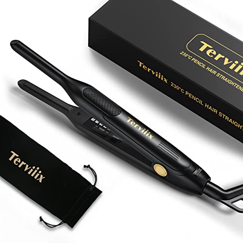 Terviiix Mini-stijltang voor kort haar, dubbele spanning, keramiek, mini-stijltang voor dames en heren, 7 mm reizen, mini en kleine stijltang met zak, automatische uitschakeling, gloden