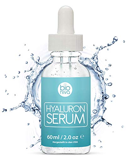Hyaluronzuur anti-aging, antirimpel biologisch gezichtsserum - hooggedoseerd, testwinnaar met veganistische ingrediënten, vitamine C/E, voor alle huidtypes, geschikt voor dermaroller. Bioniva 60ml