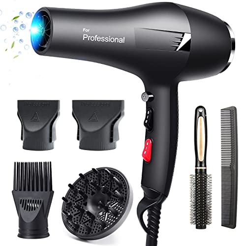 HappyGoo Föhn Ionen professionele föhn haardroger 2400 W haardroger 2021 met 1 diffuser, 2 stylingmondstukken, 3 verwarmingen en 2 snelheden, 2,5 meter lange netsnoer, sterke föhn voor familie en haarsalon