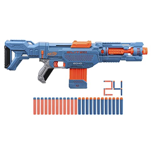 Nerf Elite 2.0 Echo CS-10 Blaster, 24 officiële Nerf-darts, magazijn voor 10 darts, afneembare schoudersteun en loopverlenger, 4 tactische rails, Standard packaging