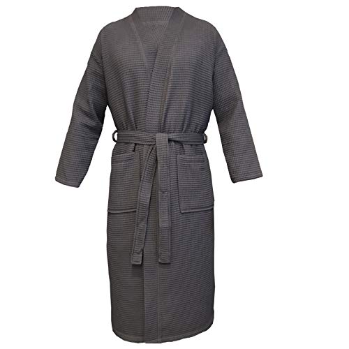 HOMELEVEL Pique Badjas Reisbadjas 100% katoen S - 6 XL dames en heren grote maten ochtendjas kimono saunamantel reizen piquee wafelpique vrouwen mannen, antraciet, M