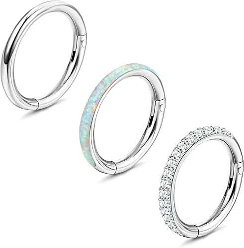 JeweBella 16G/18G neuspiercing ring voor dames heren chirurgisch staal kraakbeen helix piercing oor 8/10 mm clicker scharnier septum ring unisex creolen conch tragus piercing sieraden, Roestvrij staal