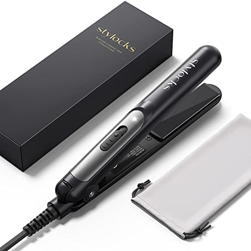 Stylocks Mini-stijltang voor kort haar, kleine stijltang past in de handtas, dubbele voeding, keramische verwarmingsplaat, zwart.