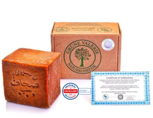 Green Valerie® Original Aleppo-zeep 200 g + 50% / 50% laurierolie/olijfolie shampoo/douchezeep PH-waarde 8 detox, handgemaakt - meer dan 6 jaar gerijpt, bekend bij de natuurvoedingswinkel!