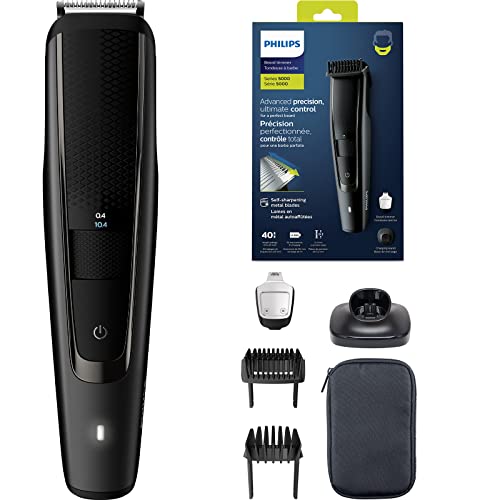 Philips Baardtrimmer Series 5000 - 40 Vergrendelbare lengtestanden (0.4 - 20 mm) - 90 Minuten scheren - Waterdicht - Precisietrimmer - Zelfslijpende mesjes - Batterij indicatie - Reisetui - BT5515/15