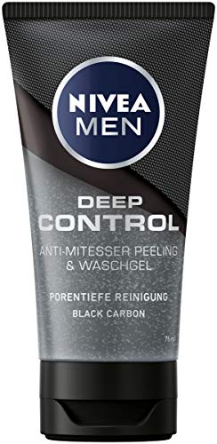 NIVEA MEN Deep Control Anti-mee-eters peeling en wasgel in 3-pack (3 x 75 ml), gezichtsreiniging, poriëndiepe reiniging met peeling voor het gezicht