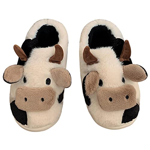 Koe Pantoffels voor Dames,Kawaii Koe Pantoffels Zachte Dikke Schoenen Met Antislip Rubberen Zool - Huishoudelijke pantoffels voor binnen en buiten Atfoton
