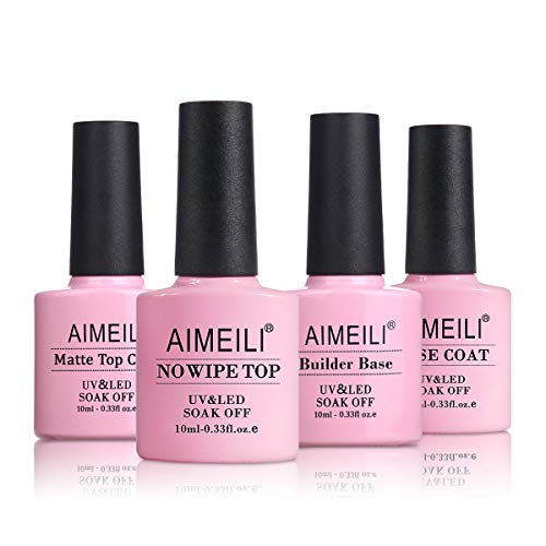 AIMEILI Top Coat and Base Coat, Mat Top Coat, 2 in 1 Builder Base Gel Soak Off UV LED Gel Lak Nagellak Gellak 10ML