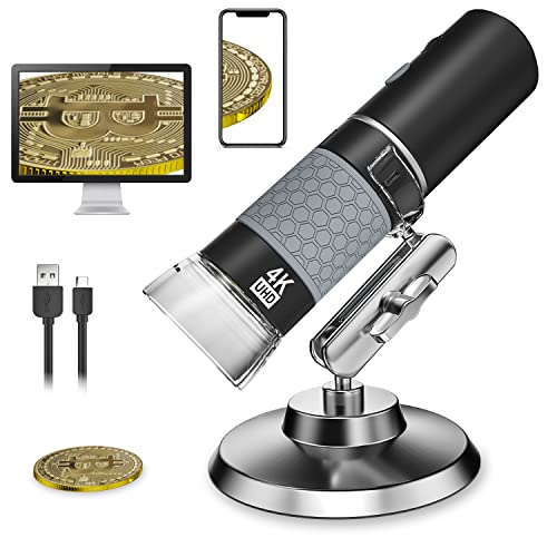 Bysameyee 4K 3840x2160P draadloze digitale microscoop, handheld HD USB microscoop inspectiecamera endoscoop 40x-1000x vergroting, compatibel met iPhone iPad Android Phone Tablet Windows Mac PC