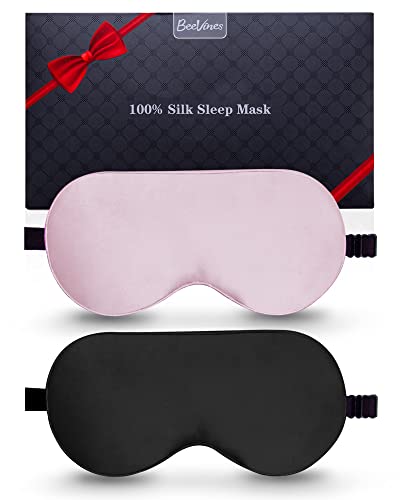Zijden slaapmasker, 2 pak 100% echt natuurlijk, puur zijden oogmasker met verstelbare riem, oogmasker om te slapen, bijenstokken slaapmasker voor de ogen, blokkeert licht Vermindert gezwollen ogen