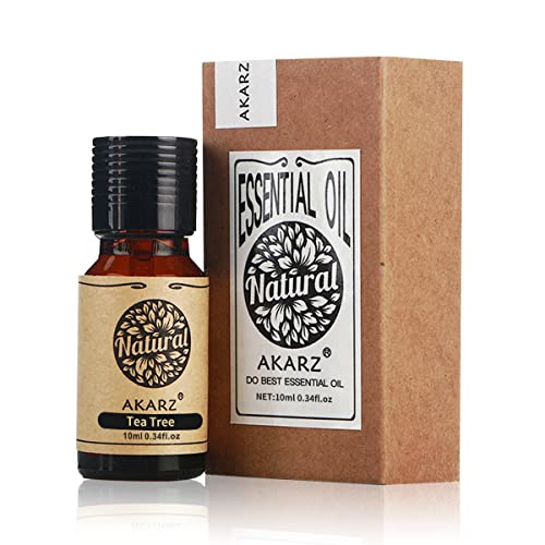 AKARZ Tea Tree Essentiële Olie Natuurlijke Biologische Pure Premium Therapeutische Tea Tree Olie voor Huid Lichaam Haarverzorging, Diffuser, Kaars, Zeep, Maken, DIY, Massage Aroma 0.34 Fl Oz (10ml)