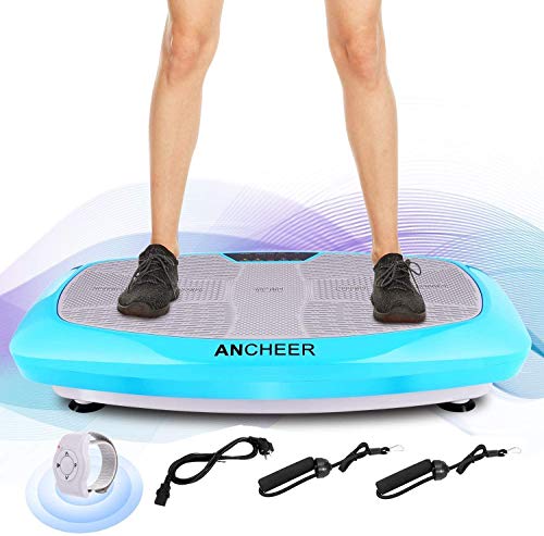 ANCHEER Ultraplatte trilplaat voor het afbreken van vet en body shaping van huis, extra groot anti-slip oppervlak, met stille motor incl. stroomkabel + trainingsbanden + armband afstandsbediening