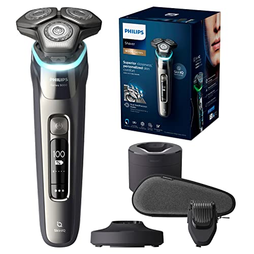 Philips Elektrisch Scheerapparaat Series 9000 - Volgt gezichtscontouren - Druksensor - 60 minuten scheren - Past automatisch vermogen aan - Nat & droog - Quickclean pod - Baardstijler - S9987/59