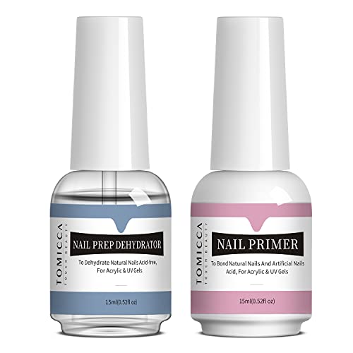 TOMICCA Professional Natural Nail Prep Dehydrator en Nail Primer 0.5oz / 15ml Fast Air Dry voor Acrylpoeder en UV Gel Nagellak Poly Nail Gel Gift Box Set