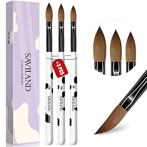 Saviland Set van 3 acrylnagelpenselen - nagelkwastenset nagelborstel acrylborstel acryl gelnagels penseel nagel gel penseel set acryl nagel kunst kwast nagel art penseelset, maat 8/10/14
