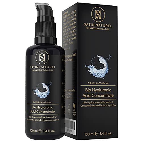 Hyaluronic Acid Serum Large 100ml - Organic High Strength Hyaluronic Acid Face Serum - Glass Bottle - Vegan Anti-Aging Gel - Serum for Face with Long Term Effects - Aloe Vera - Satin Naturel Skincare