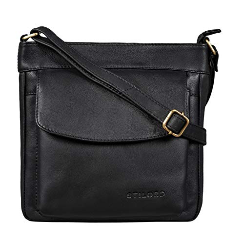 STILORD 'Melina' Vintage Damestasje Leder Kleine Zak Vrouwen Schoudertas voor Dames Elegante Handtas voor Partij Disco Vrije tijd Avondtassen Leren, Kleur:zwart