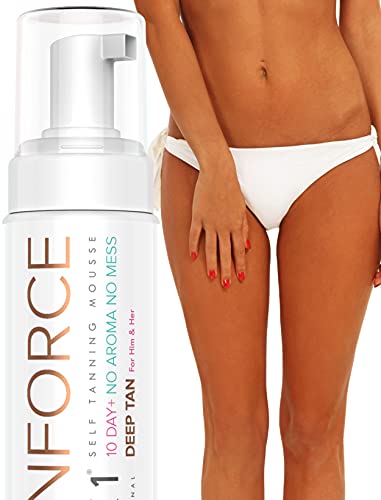 Bekroonde Zelfbruiner (250 ml) Tan Force Slanke Bruining Natuurlijke Look Gezichtsbruiner en Lichaamsbruiner Onzichtbare Bruin Zonder Zon TanForce Mousse Australische Donkerbruine Gouden Bronzing