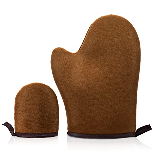 Sibba 2 stuks zelfbruiner fluwelen zelfbruiningshandschoen met duim dubbelzijdige tanner handschoenen voor lotion mousse gezicht lichaam zonloze bruine wanten applicator herbruikbare zomer bruiner wanten