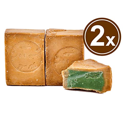 Carenesse Originele Aleppo-zeep 2 x 200 g, 5% laurierolie en 95% olijfolie, haarzeep olijfolie zeep natuurlijke zeep met de hand volgens oud traditioneel recept en lange rijptijd handgemaakt - Aleppo-zeep laurierzeep - traditioneel recept uit het Oosten