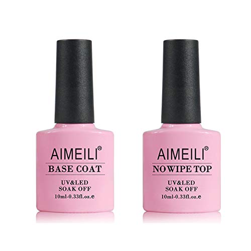 AIMEILI Top Coat en Base Coat Set UV LED Nagellak Gel Nagellak Soak-Off Clear Gloss Nagel Gel Nail Polish Art Manicure 2pcs x10 ml