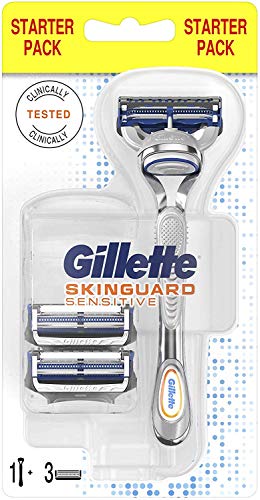 Gillette SkinGuard Sensitive Scheermes + 3 Navulmesjes, Scheermesjes Voor Mannen, Klinisch Getest Voor De Gevoelige Huid, 3 Mesjes, Past In Brievenbus