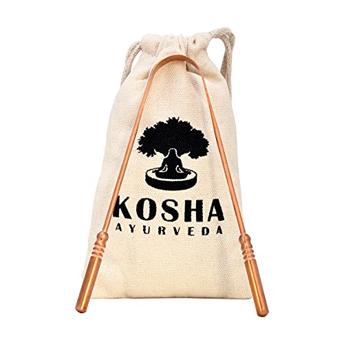 Koperen tongschraper | Perfecte chirurgische tongreiniger | Beste remedie tegen slechte adem | Natuurlijk antimicrobieel en voorkomt mondziekten | Flexibele handgrepen met comfortabele grip | Kosha Ayurveda (Pack 2)