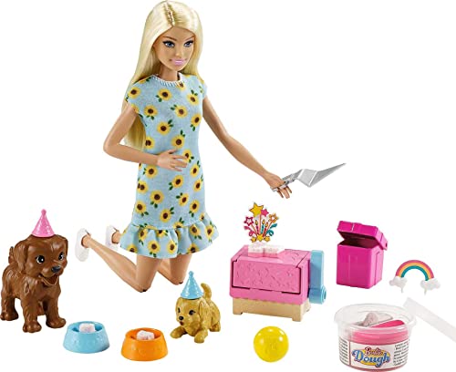 Barbie GXV75, Pop en Puppyparty Speelset met Puppy's (Blond, 30 cm) en Puppyparty Speelset, met 2 Puppy's, Klei, Taartvorm en Accessoires, Vanaf 3 jaar, Meerkleurig