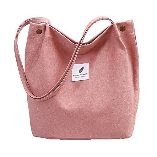 Canvas Bag Herbruikbare, Boodschappentas Opvouwbare, Draagtas Gewoontjes, Schoudertas Handtassen Strandtas School Reistas Grote Capaciteit, voor Dagelijks Gebruik op Reis (Roze)