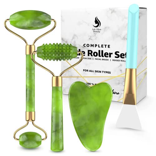 Jade Roller voor Face | Beauty Roller om het uiterlijk van uw huid te verbeteren, ontspanning te bieden, uw gezicht te masseren en uw huidverzorgingsroutine te verbeteren | Echte 100% natuurlijke Jade Stone Kit voor gezicht en hals