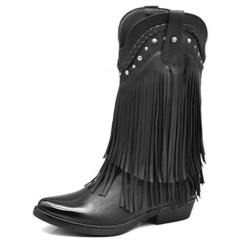 Texani Cowboy Western damesschoenen laarzen Frange Camperos Ethnici 625, A10 Zwart, 40 EU