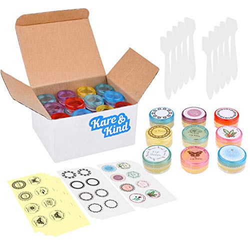 Lippenbalsem potjes - Voor cosmetica - Pak van 48 stuks - 6 kleuren - DHZ - Transparant - 5 Gram (5 ml/0.17 Oz) - Inclusief 48 beschrijfbare & 96 bedrukte lippenbalsem stickers