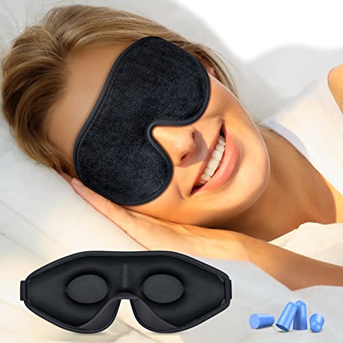 slaapmasker, oogmasker, Gritin huidvriendelijk verduisterend 3D-slaapmasker, comfortabel en ademend nachtoog blinder slaapmasker voor dames heren kinderen, reizen, dutten, rusten -zwart