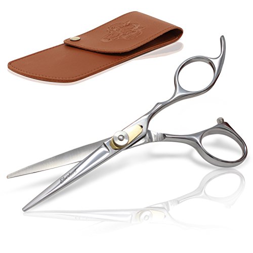 Eberbart Baardschaar incl. kunstlederen etui + gratis e-book – professionele haarschaar van roestvrij staal voor het nauwkeurig knippen en trimmen van baard en gezichtsbeharing (lengte 18 cm)