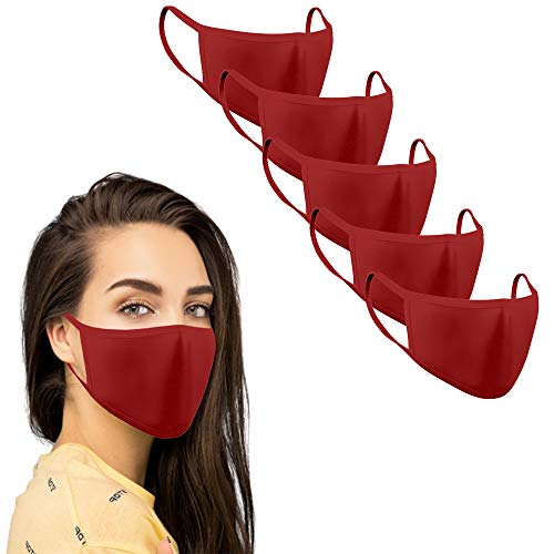 KUNSTIFY 5 stuks masker mondkapjes wasbaar mondmasker bordeaux, Stoffen masker katoen mond gezicht masks voor vrouw man herbruikbare gezichtsmasker wasbare mondmaskers cotton face mask mondkapje