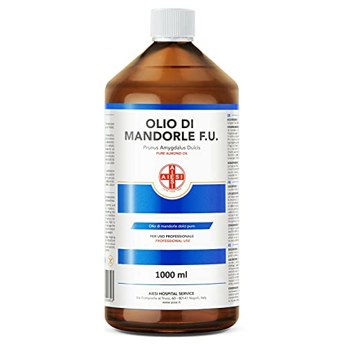 AIESI® Zoete Amandelolie Ph.Eur. 100% Pure koud geperst voor Farmaceutisch Voedings- Cosmetisch en Dermatologisch gebruik 1 liter fles, Made in Italy