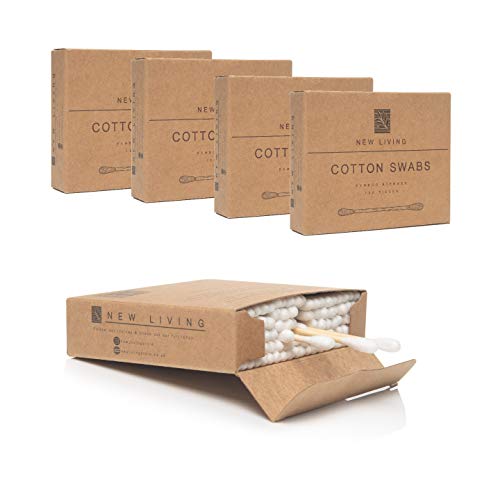 500 bamboe wattenstaafjes, biologisch afbreekbaar en composteerbaar, eco-product, 5 x 100 verpakkingen, biologisch afbreekbaar en composteerbaar, wattenstaafjes met bamboe handvat