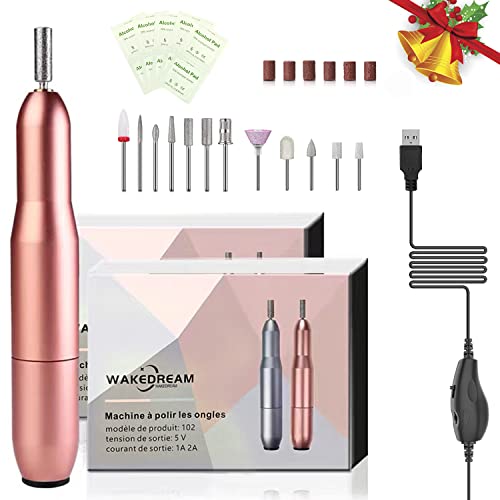 WakeDream Elektrische nagelvijl, 12-in-1, professionele nagelvijl, manicure, krachtige en stille machine, draagbaar, manicureset, pedicure voor salon en thuis (rosé-goud)